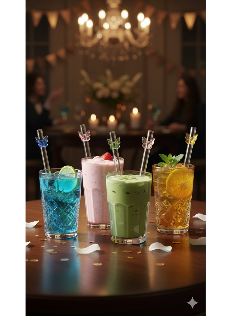 Luxury Handmade Borosilicate Glass Straw Spoon Set of 4 with Decorative Butterfly Design – Dual Function Straw and Spoon for Hot and Cold Drinks, Bubble Tea, Smoothies, Milkshakes and Cocktails – Reusable Eco Friendly Glass Drinkware Accessories - Image 4